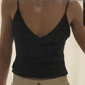 Brandy Melville Black Ribbed Crop Top V-Neck One Size